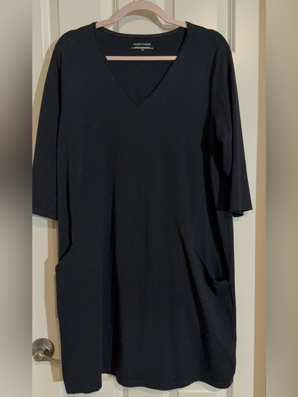 Eileen Fisher Black V-Neck Midi Dress
